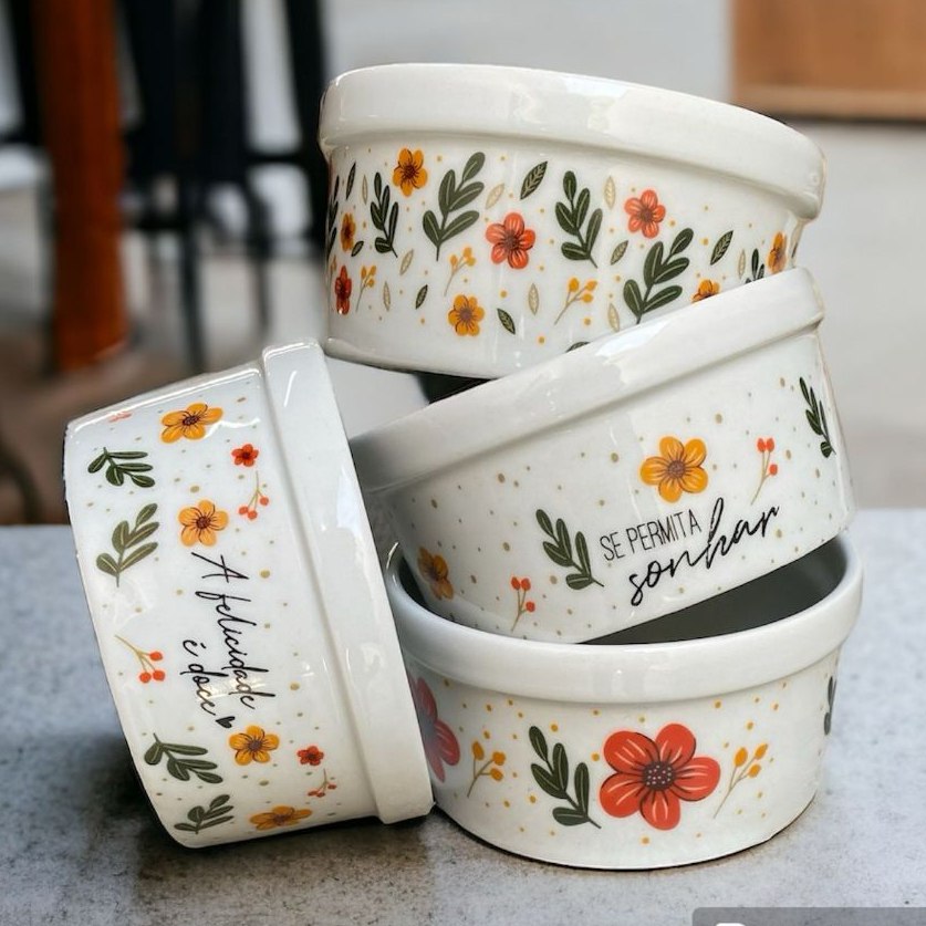 🆘04 POTES GRANDE PORCELANA FLORAL DECORAÇÃO 210 ML