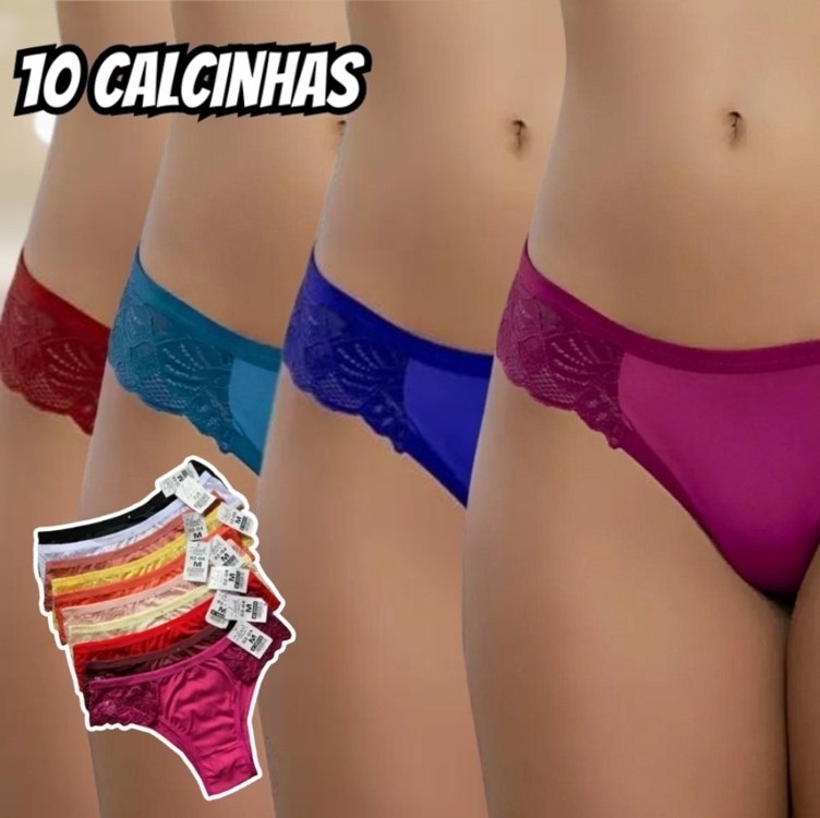10 Calcinhas Fio Renda Lateral Calcinha Microfibra Atacado