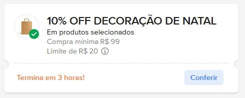 10% OFF acima de R$99 limitado a R$20