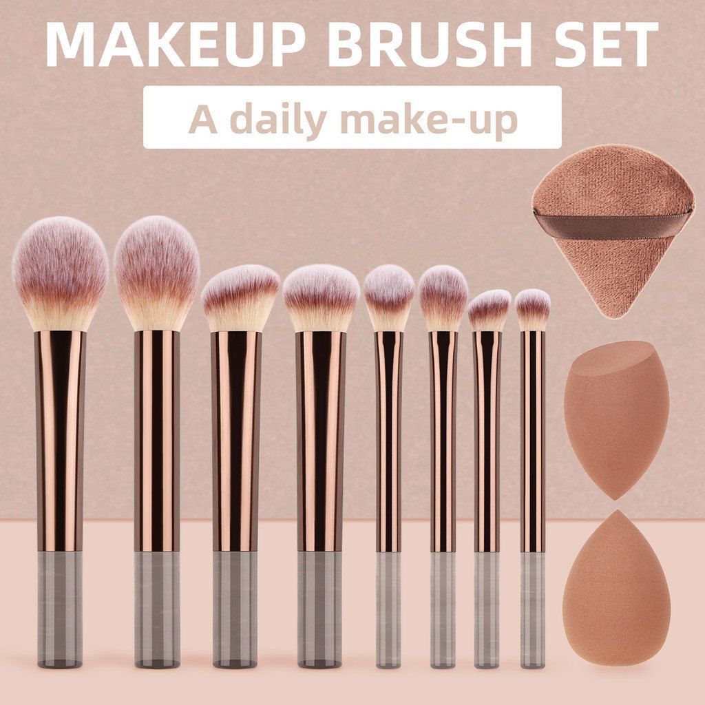 12 PÇS + 3 ESPONJAS SET CONJUNTO DE PINCÉIS DE MAQUIAGEM PROFISSIONAL