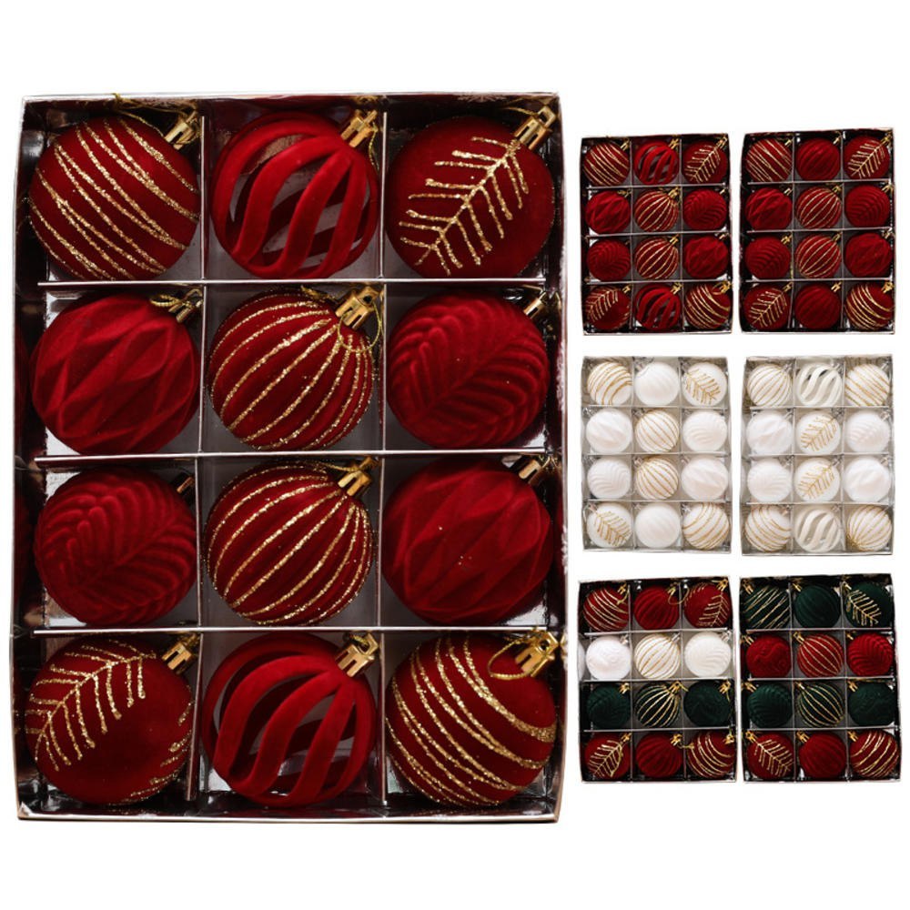 🔥 12PÇS BOLAS DE NATAL DE VELUDO , ENFEITES DE ÁRVORE FLOCADOS ENTREGA PARA DECORAÇÃO DE FER...