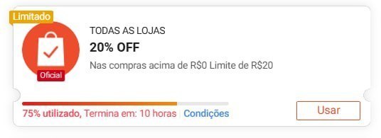 🏷️ 20% OFF sem mínimo, Limitado a R$ 20