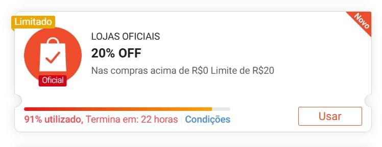 🏷️ 20% OFF sem mínimo, limitado a R$ 20