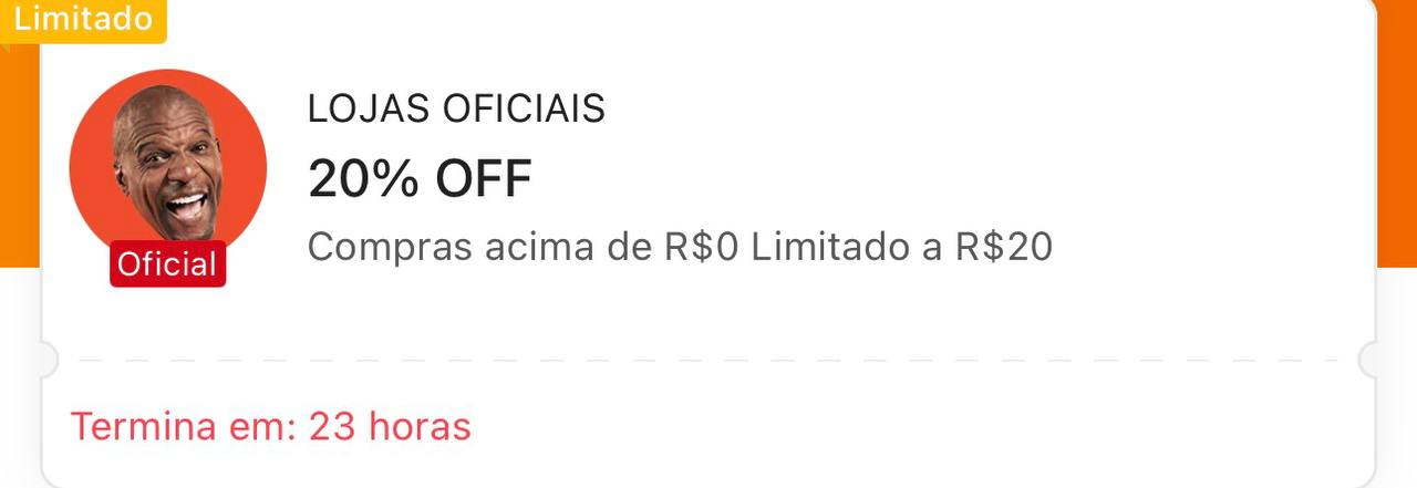 🏷️ 20% OFF sem mínimo, Limitado a R$ 20