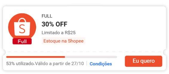 🏷️ 30% OFF sem mínimo limitado a R$ 25