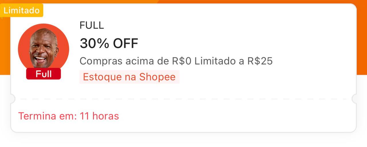 🏷️ 30% OFF sem mínimo, limitado a R$ 25