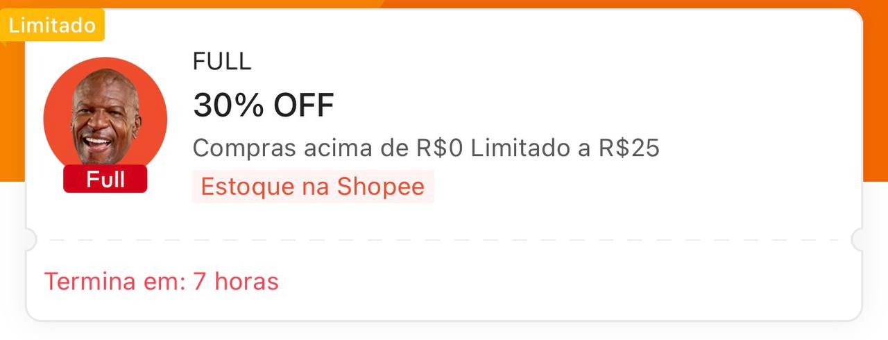 🏷️ 30% OFF sem mínimo, limitado a R$ 25