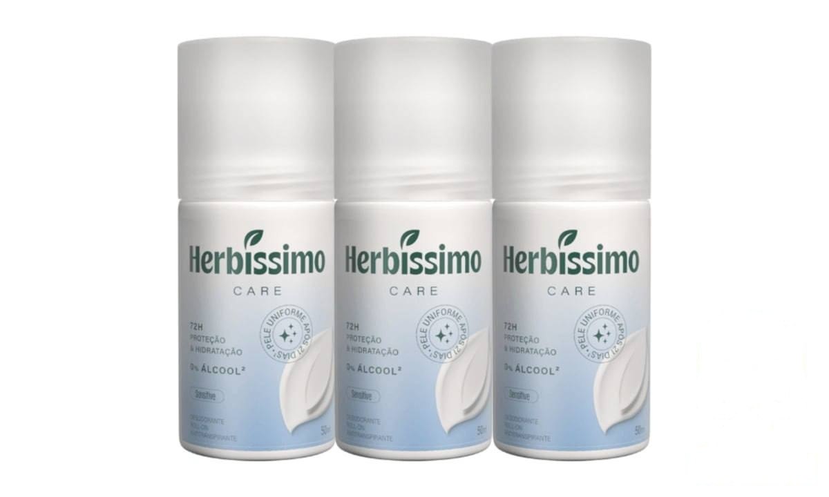 ➡️ 3X DESODORANTE ROLL-ON ANTITRANSPIRANTE HERBÍSSIMO CARE SENSITIVE 50ML