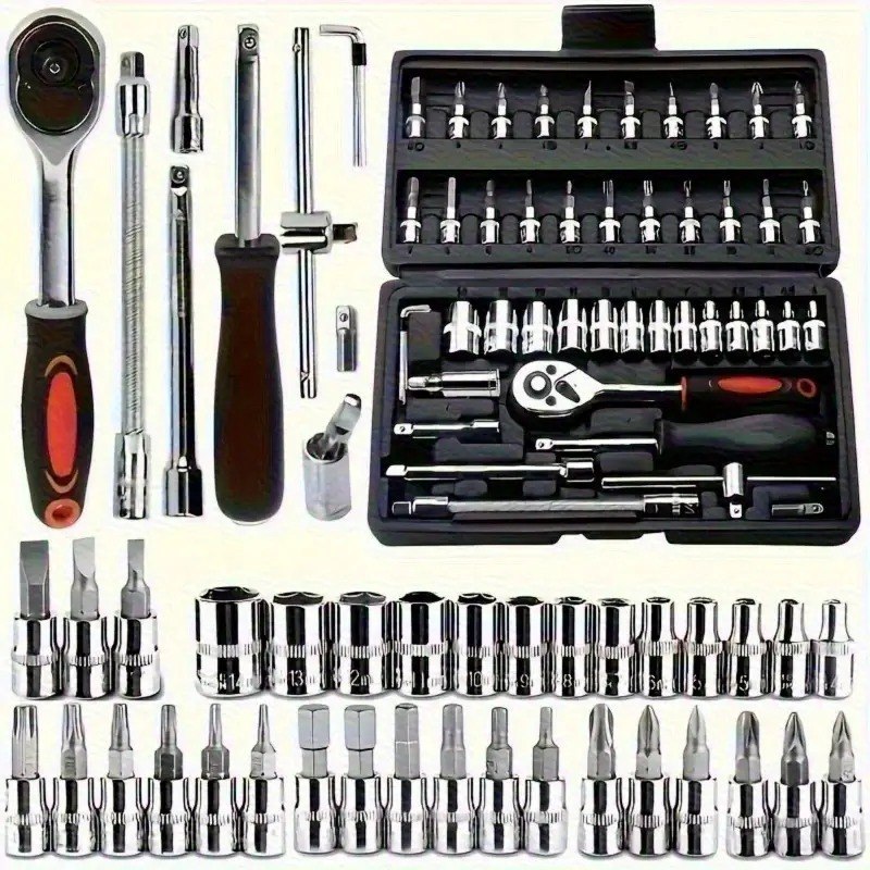 40 Peças / 46 Peças Jogo De Chave Catraca Caixa De Ferramentas para Reparo de Carros / Conju...