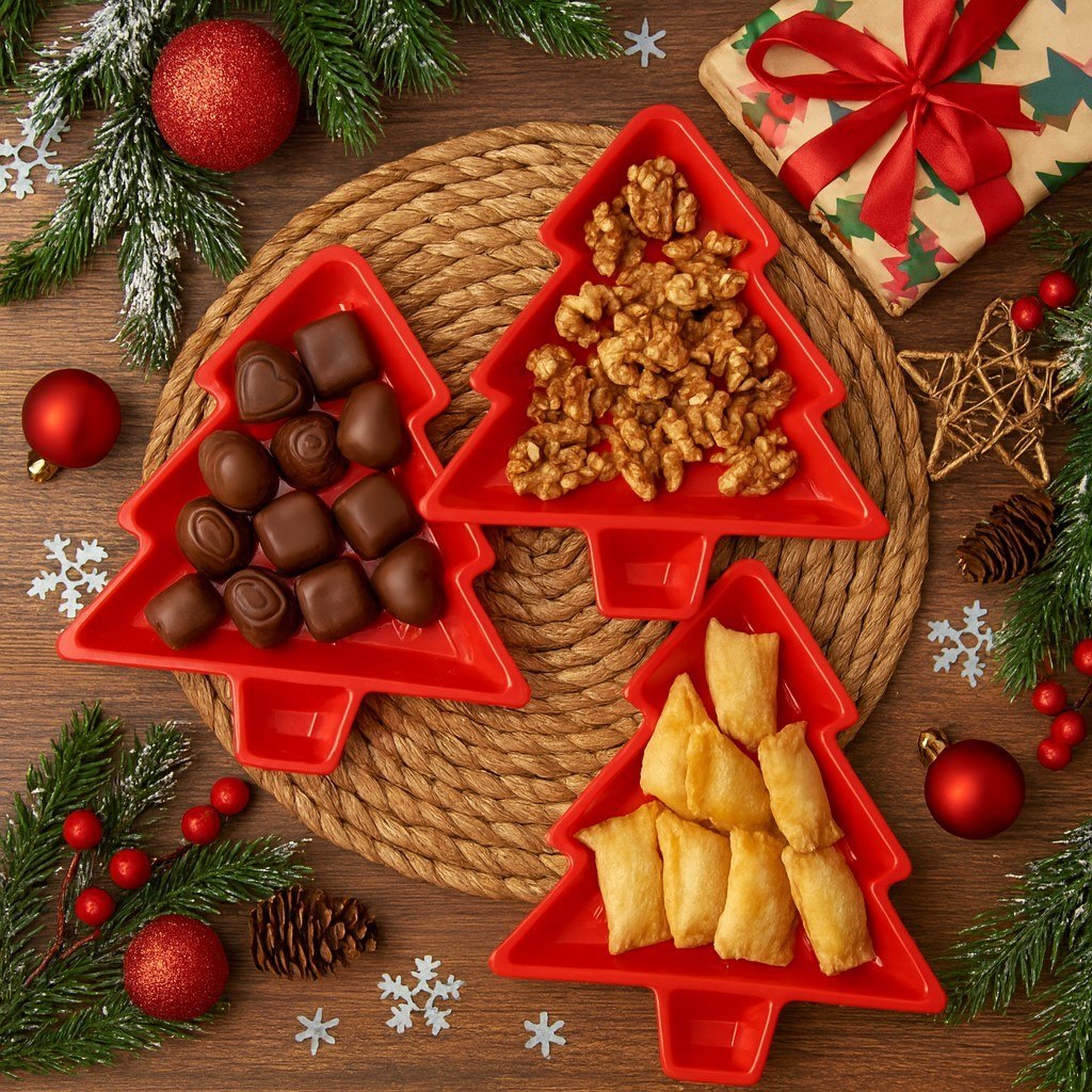 *🆘A MELHOR ÉPOCA DE COMEÇAR SEU ENXOVAL DE NATAL 🥹😍KIT PRATO DE NATAL ÁRVORE 20CM COM 3 DECO...
