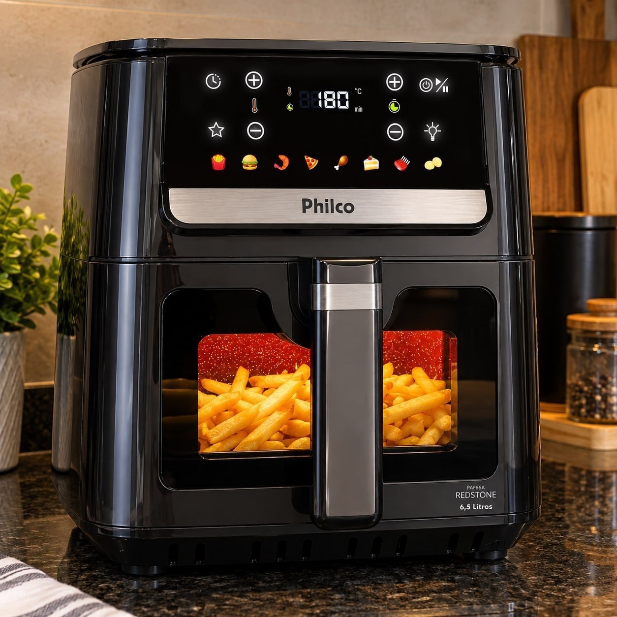Air Fryer Philco 6,5L Visor Glass e Redstone 1700W PAF65A