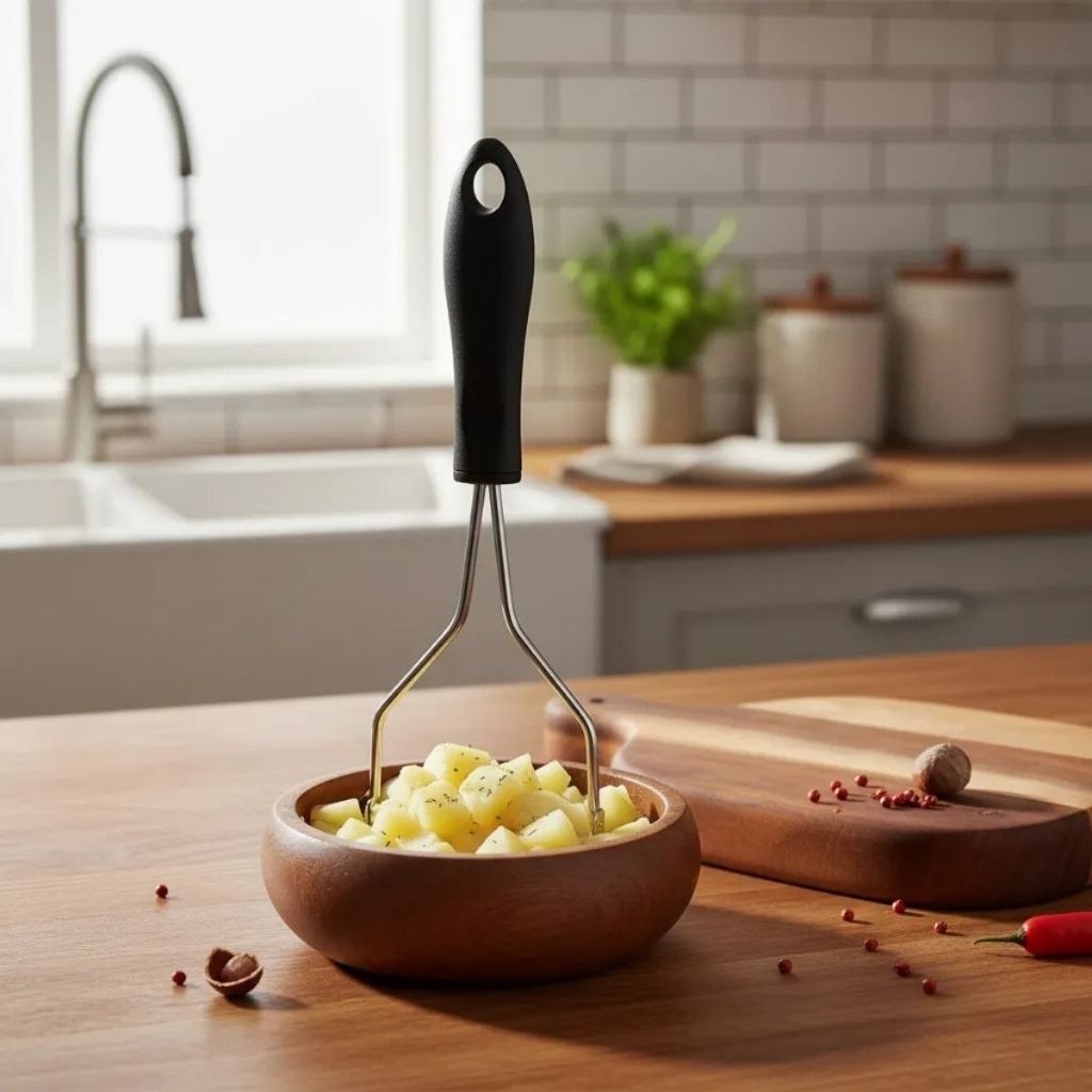 Amassador Manual de Legumes e Batatas em Aço Inox com Cabo Confortável de Plástico Duhome