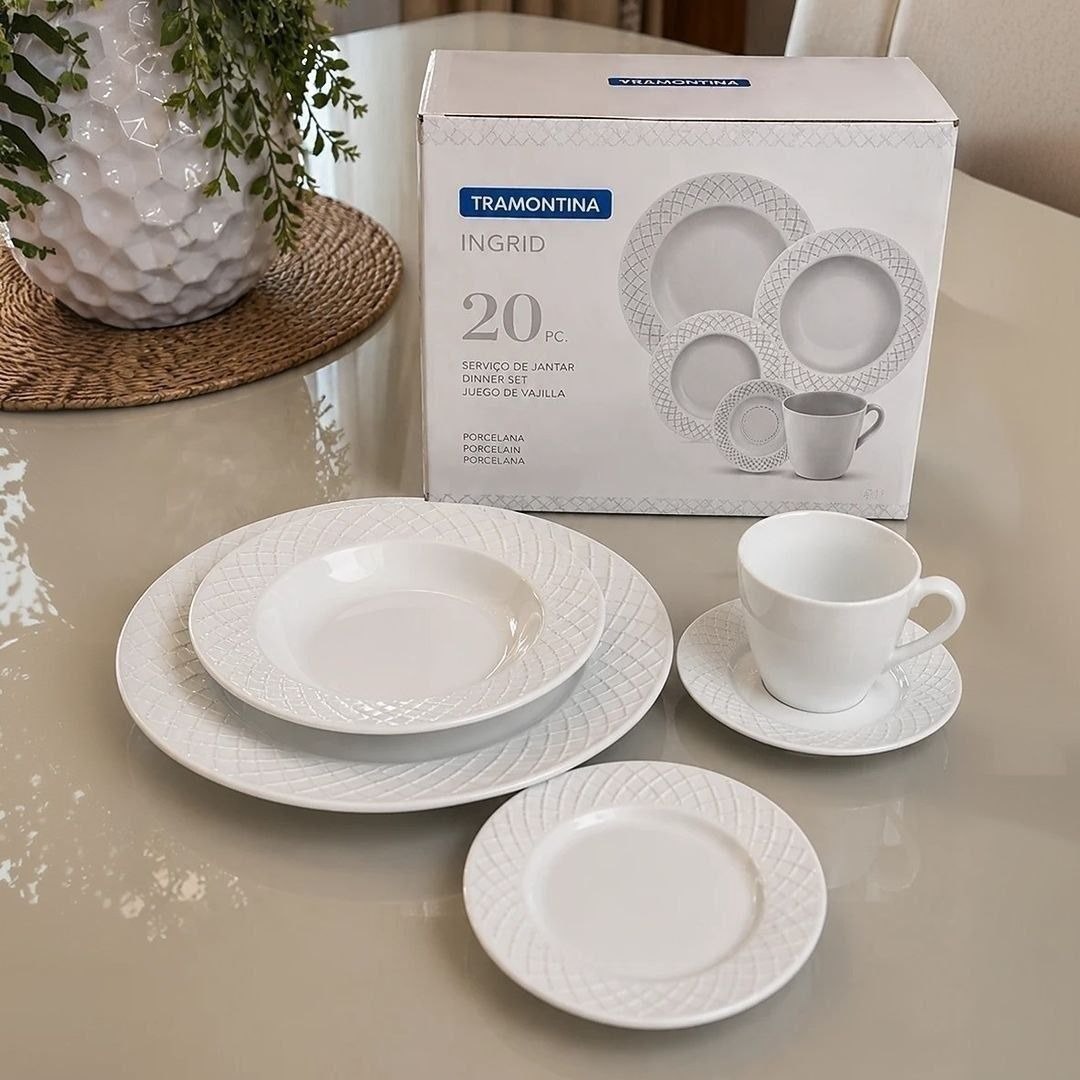 Aparelho de Jantar Ingrid em Porcelana 20 Peças Cor Branco Tramontina*