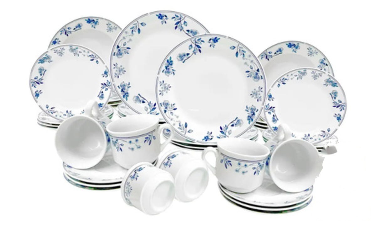 ➡️ Aparelho De Jantar Mayara Em Porcelana 40 Peças Cor Branco E Azul Hauskraft