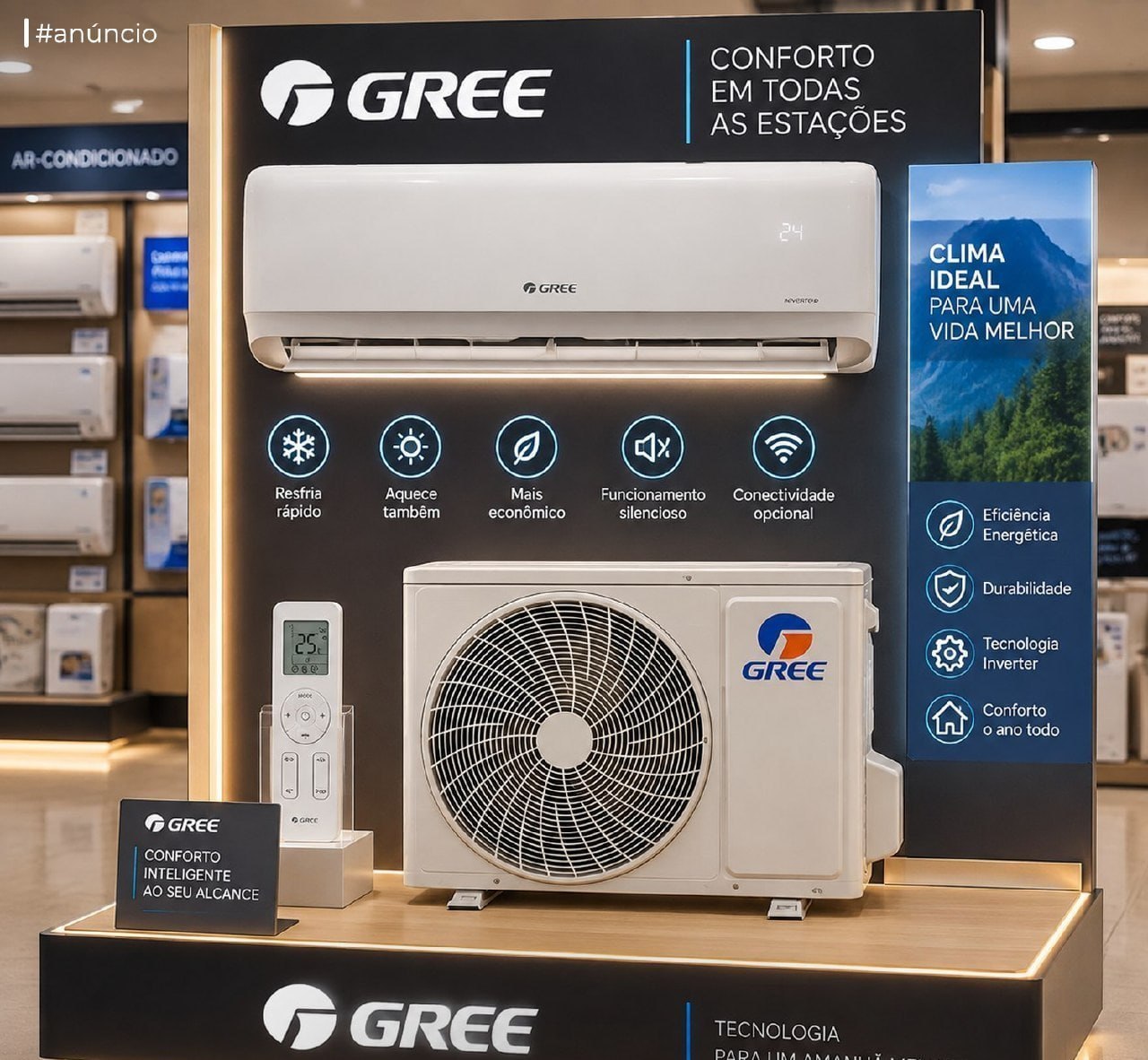 Ar-Condicionado Split Hi Wall Inverter Gree G-Side 9.000BTU Frio 220v