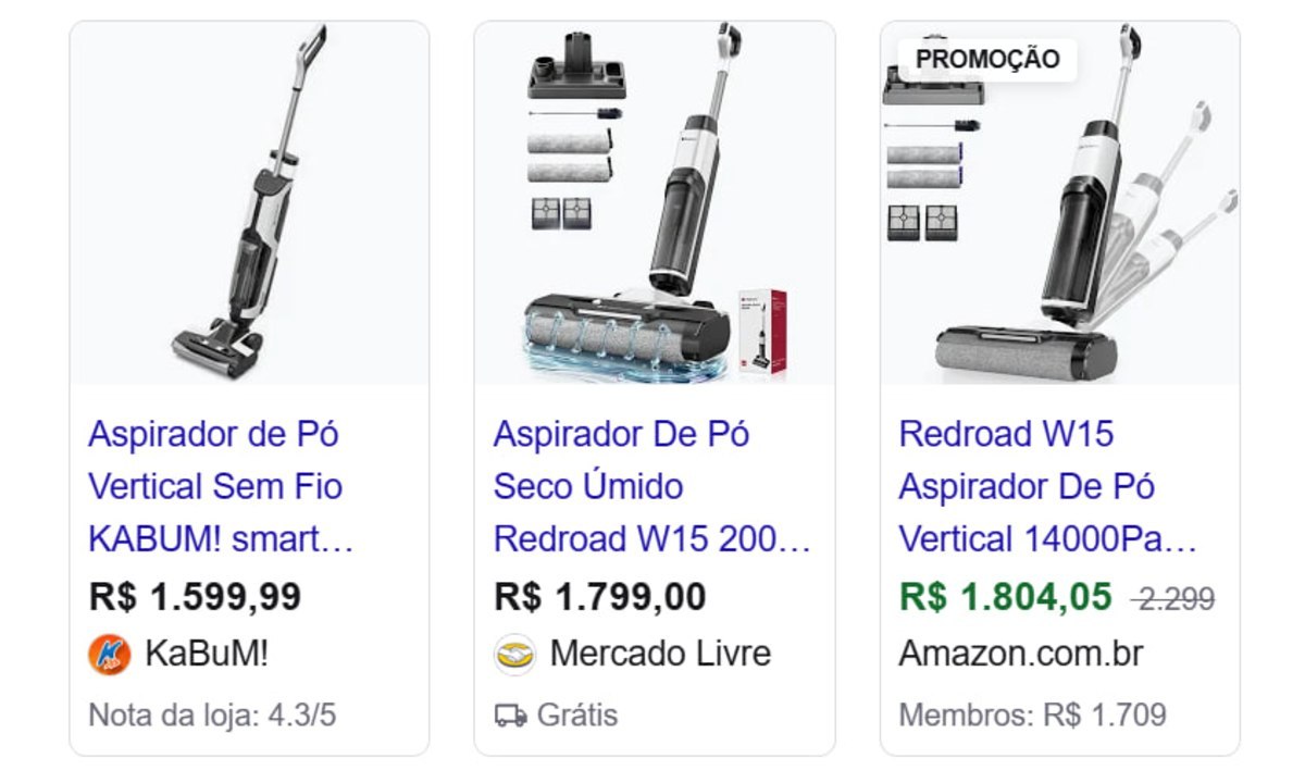 ⚠️ Aspirador De Pó Vertical e Sem Fio Redroad W15 Seco Úmido Aspirador Vertical Passapano 20...