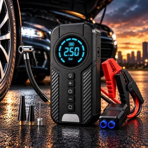 ⚠️ Auxiliar De Partida Bateria Carro Compressor De Ar Portátil 12V 4 funções em 1 Inflador D...