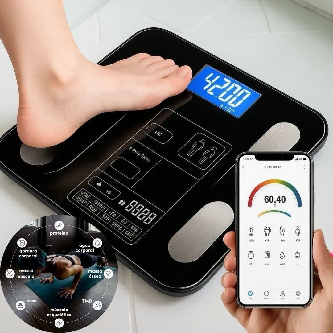 Balança Digital Bioimpedância Profissional smart imc 180kg Bluetooth Corporal Aparelho Alta...