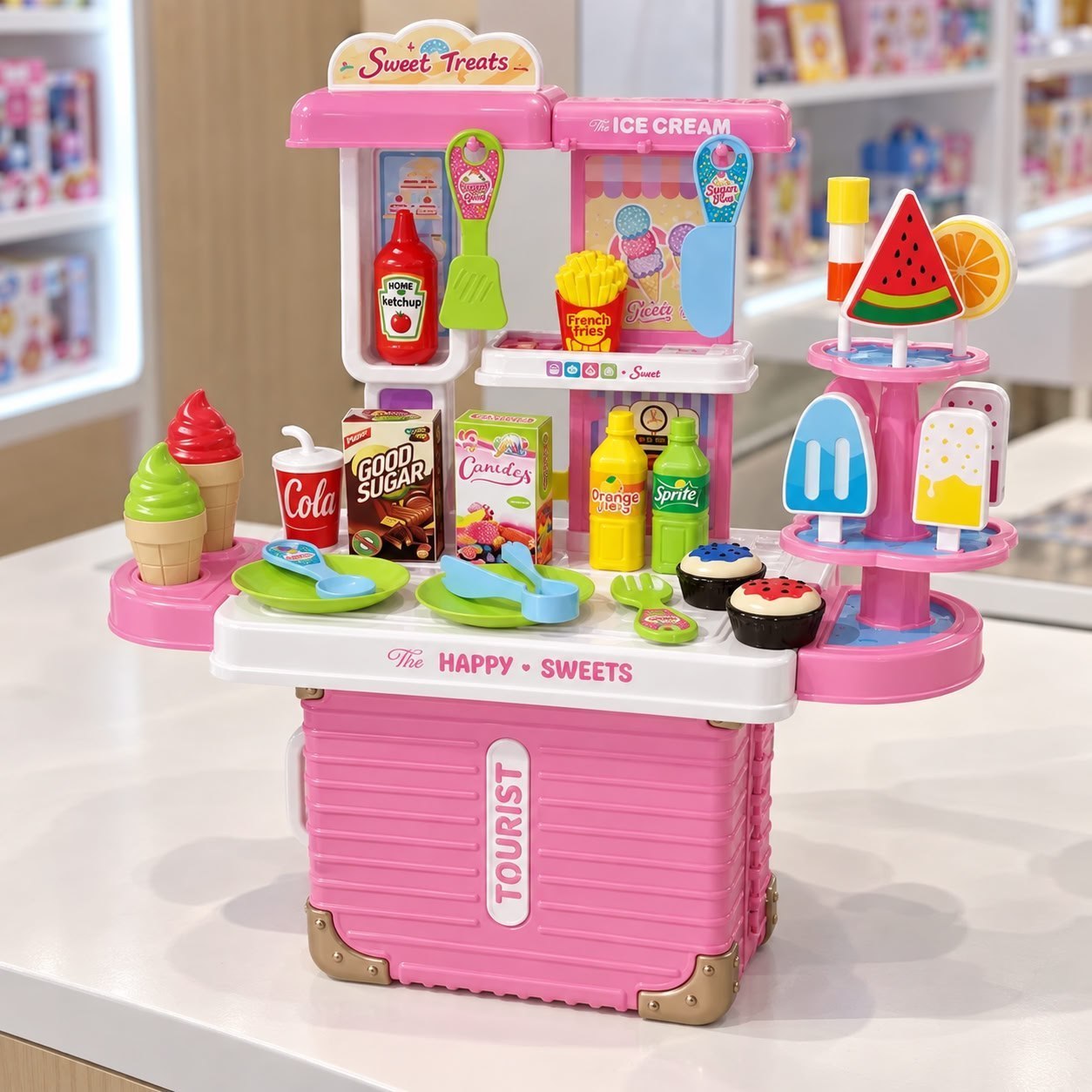 Bancada Confeitaria Brinquedo Infantil 3 em 1 Maleta 38 Peças Sorvete Picolé Acessórios Maxi...