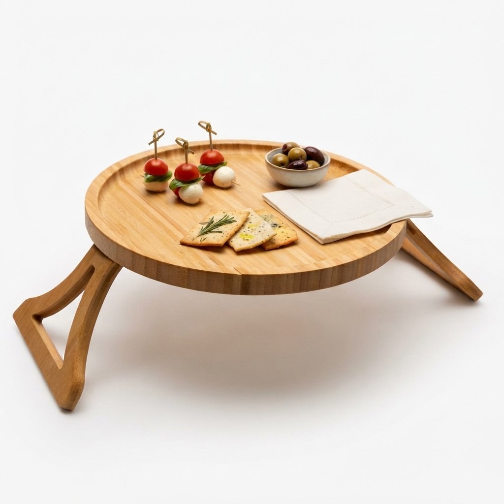 🆘BANDEJA LYOR DE BAMBU DOBRÁVEL PARA BRAÇO DE SOFÁ 25CM SUPORTE FLEXÍVEL PARA COPOS E PRATOS...