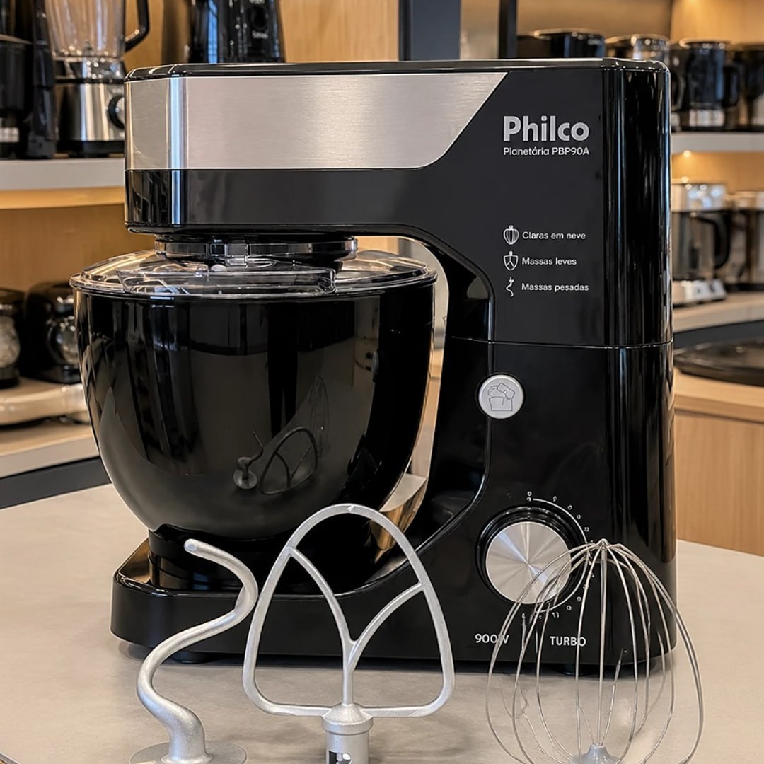 Batedeira Planetária Philco 900W 5L Preta 12 Velocidades Turbo PBP90A
