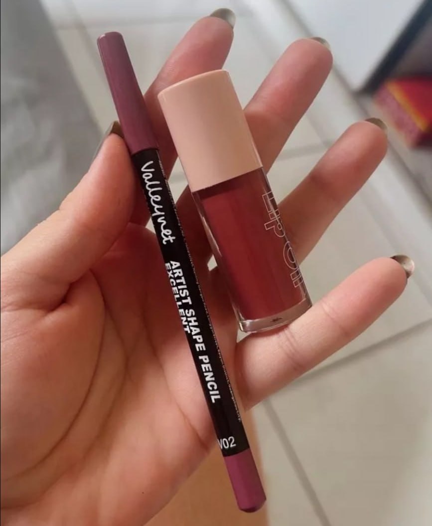 BEAUTY GLAZED 2 Peças De Conjunto De Lábios Foscos De Veludo-Delineador Labial À Prova D'águ...