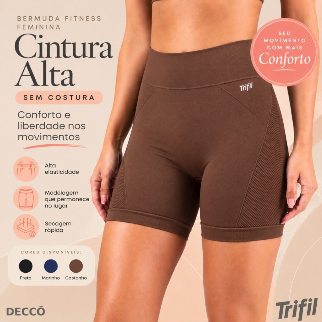 BERMUDA TRIFIL FEMININA FITNESS SEM COSTURA SECAGEM RÁPIDA SEM TRANSPARÊNCIA