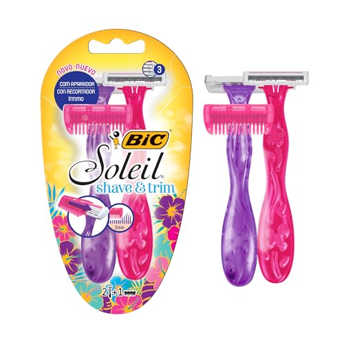 BIC Aparelho De Depilação Soleil Shave & Trim 3 Lâminas Rosa E Roxo 930184 2 Unidades + Apar...