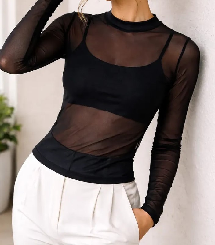Blusa Tule Transparente Feminina Segunda Pele Manga Longa