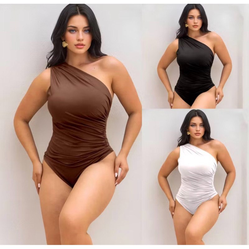 Body Suplex Feminina drapeado Plissado Manca Regata Com Forro Um Ombro mula Tecido Grosso la...