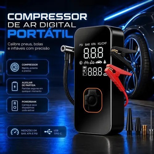 ⚠️ Bomba Elétrica Portátil Digital Para Encher Pneu De Carro Moto Bicicleta Inflador Automot...
