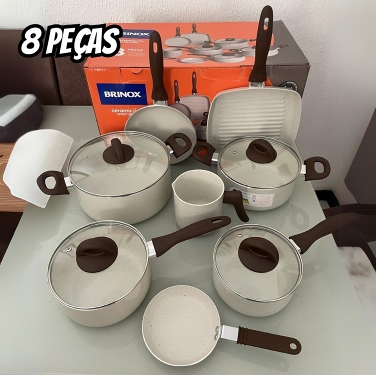 Brinox - Jogo de Panelas 8 Peças Ceramic Life Smart Plus - Vanilla