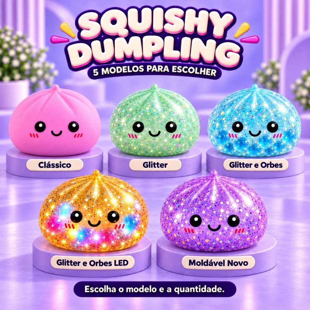Brinquedo Squishy Dumpling Bolinho Fidget Sensorial Antiestresse - Modelos Clássico, Glitter...
