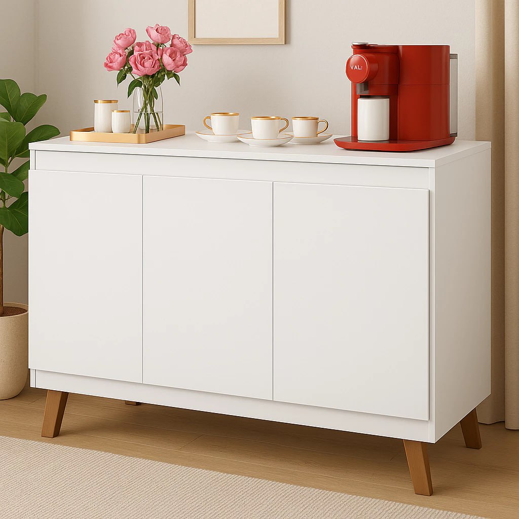 Buffet 3 Portas para Sala Aparador Cantinho do Café Balcão Multiuso com Prateleira Interna MDF