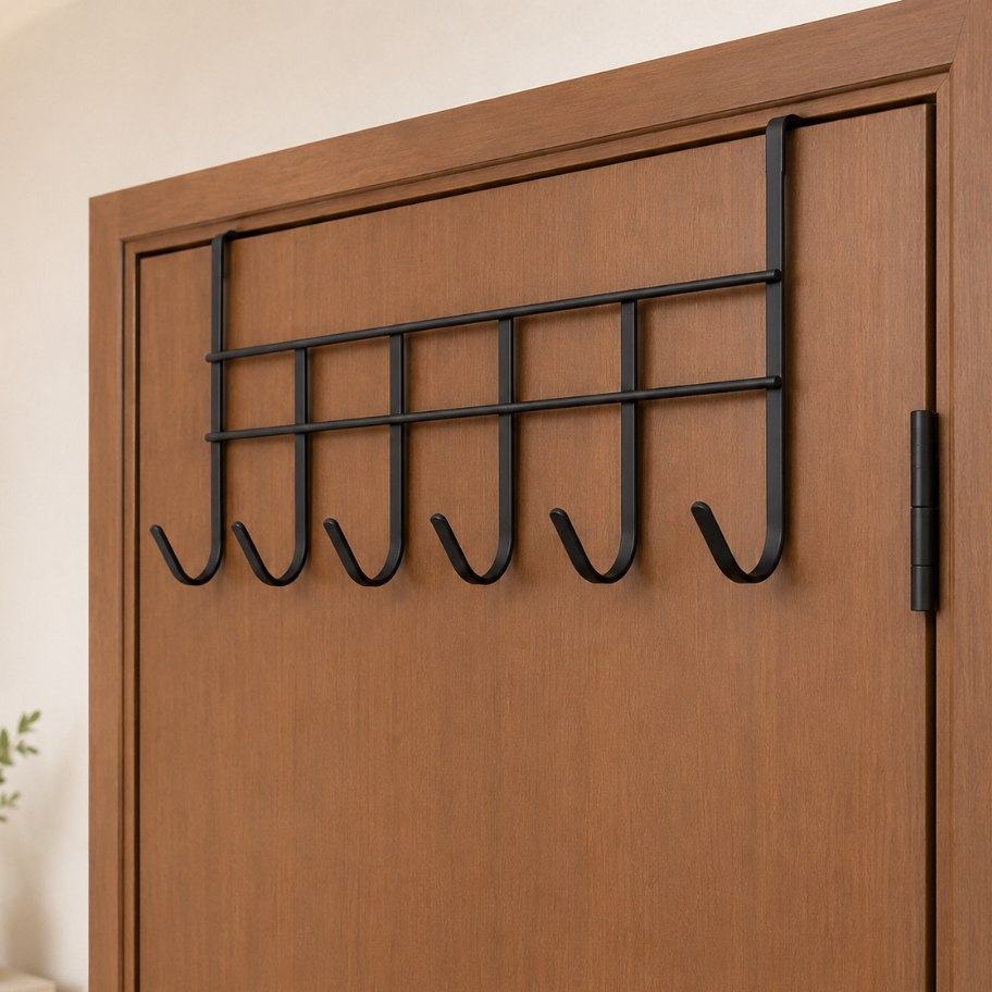 🆘CABIDE DE PORTA 6 GANCHOS PARA PORTA PENDURAR TOALHA ROUPAS SEM FURAR METAL 45CM