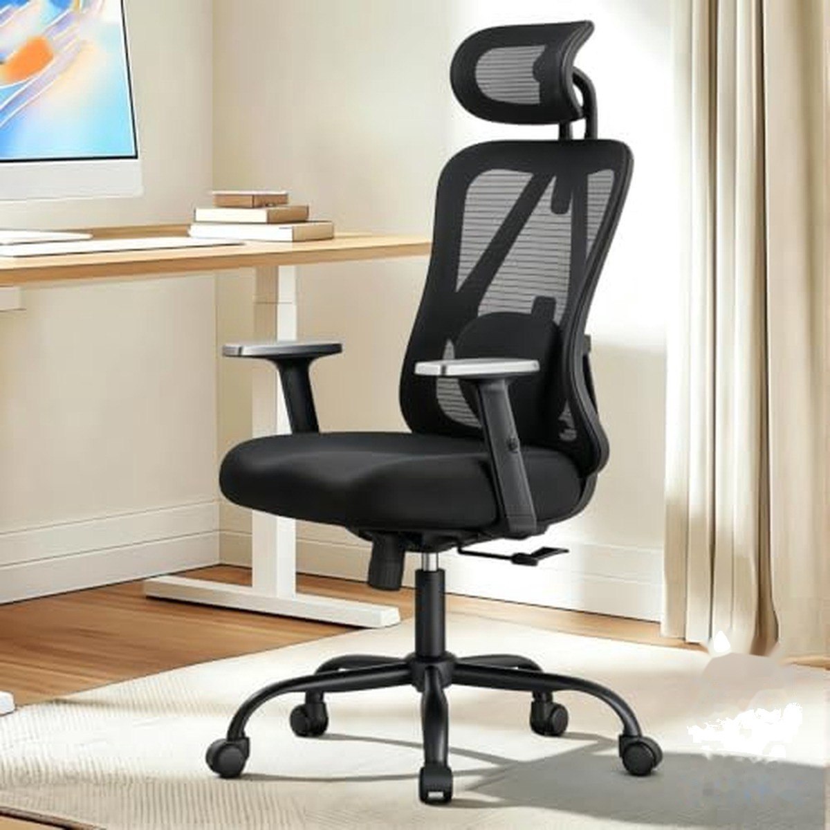 ➡️ Cadeira de Escritório Ergonômica Preta, Mesh Respirável com Apoio Lombar