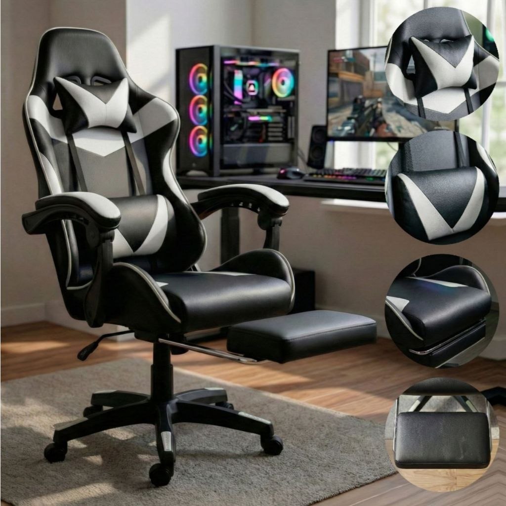 ⚠️ CADEIRA GAMER PROFISSIONAL ESCRITÓRIO ERGONÔMICA RECLINÁVEL CONFORTÁVEL COM RODINHA E APO...