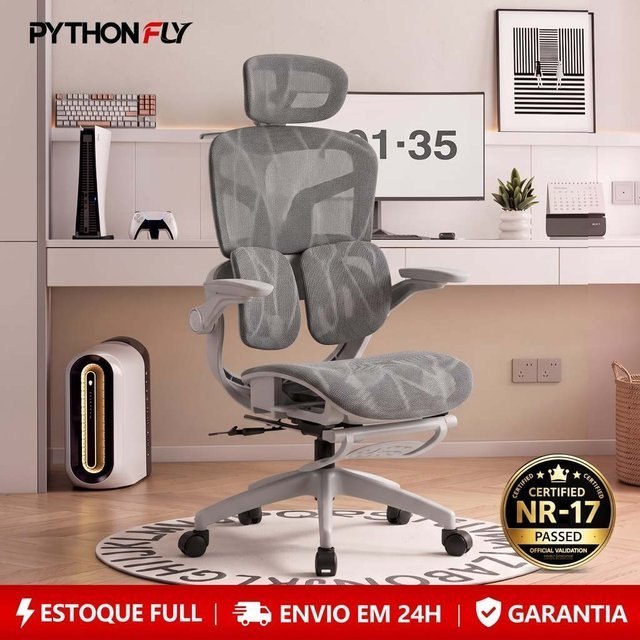 ⚠️ CADEIRA PYTHON FLY ERGONÔMICA COM ENCOSTO 4D E COLUNA S MESH RESPIRÁVEL, 3 POSIÇÕES, AJUS...