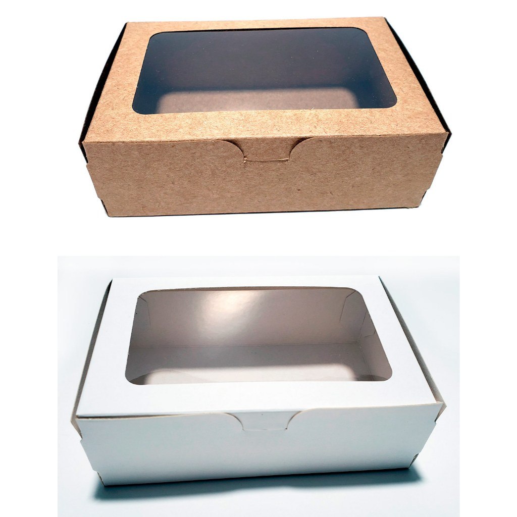 Caixa Colorplus branca ou Kraft com visor para presentes, doces, lembrancinhas medida12x8x4cm