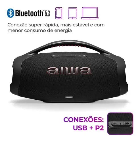 ➡️ Caixa de Som AIWA Boombox Plus 200W Bivolt AWS-BBS-01-B