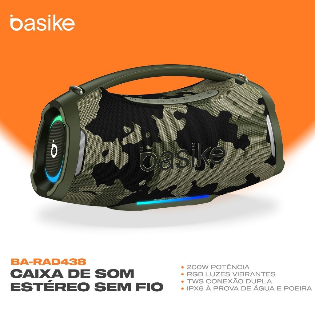 ⚠️ CAIXA DE SOM PORTÁTIL BASIKE BLUETOOTH 200W GRAVES FORTES 18000MAH IPX6 À PROVA D'ÁGUA RG...