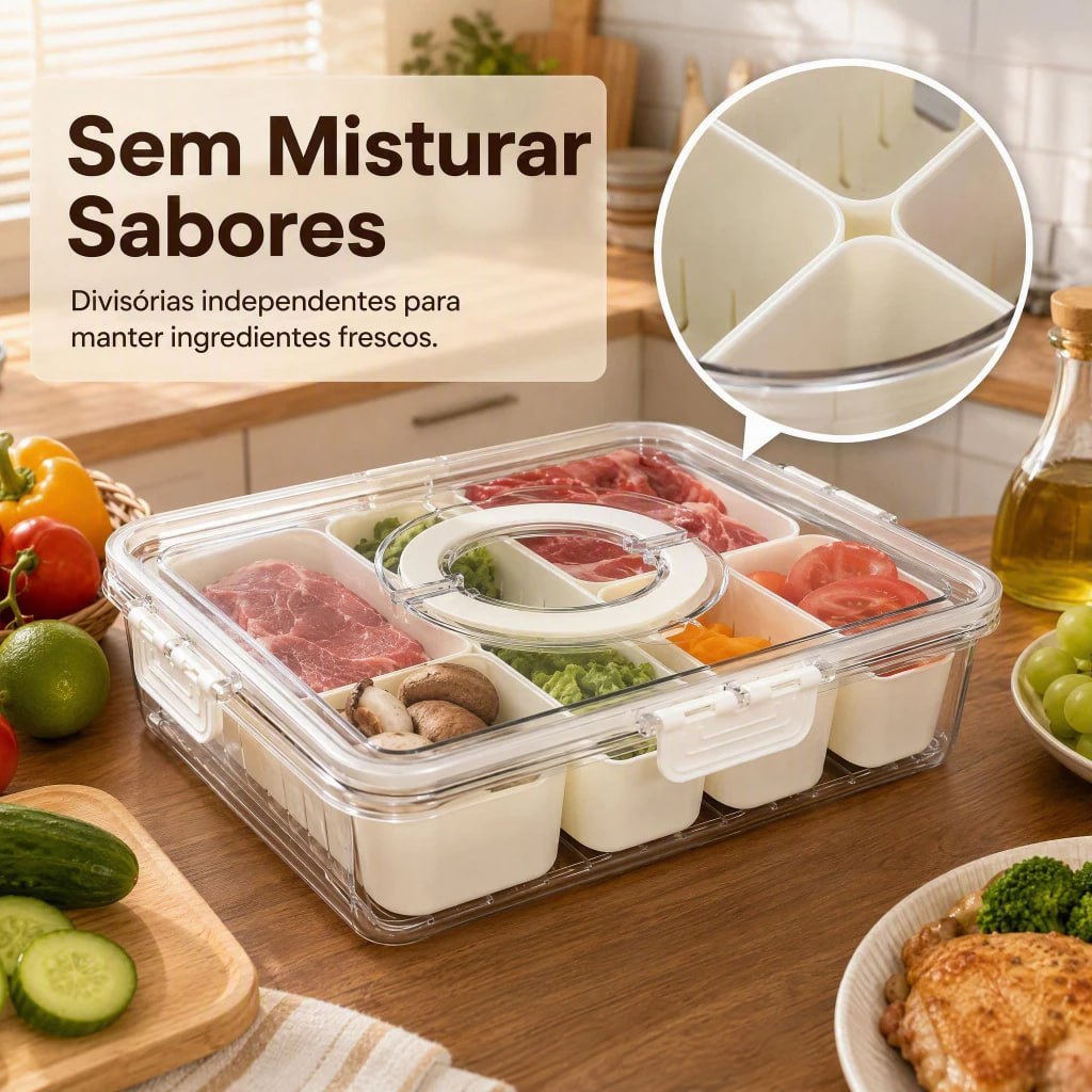 Caixa Organizadora de Alimentos Transparente Geladeira Empilhável Multiuso com Divisórias