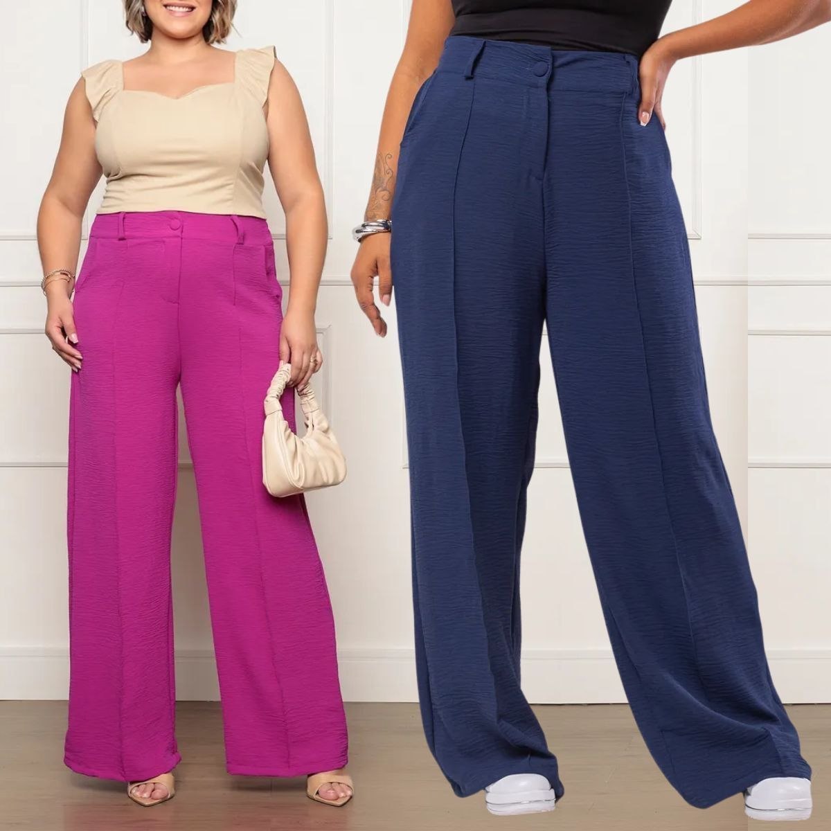 Calça Feminina Plus Size Pantalona Básica Wide Leg Duna
