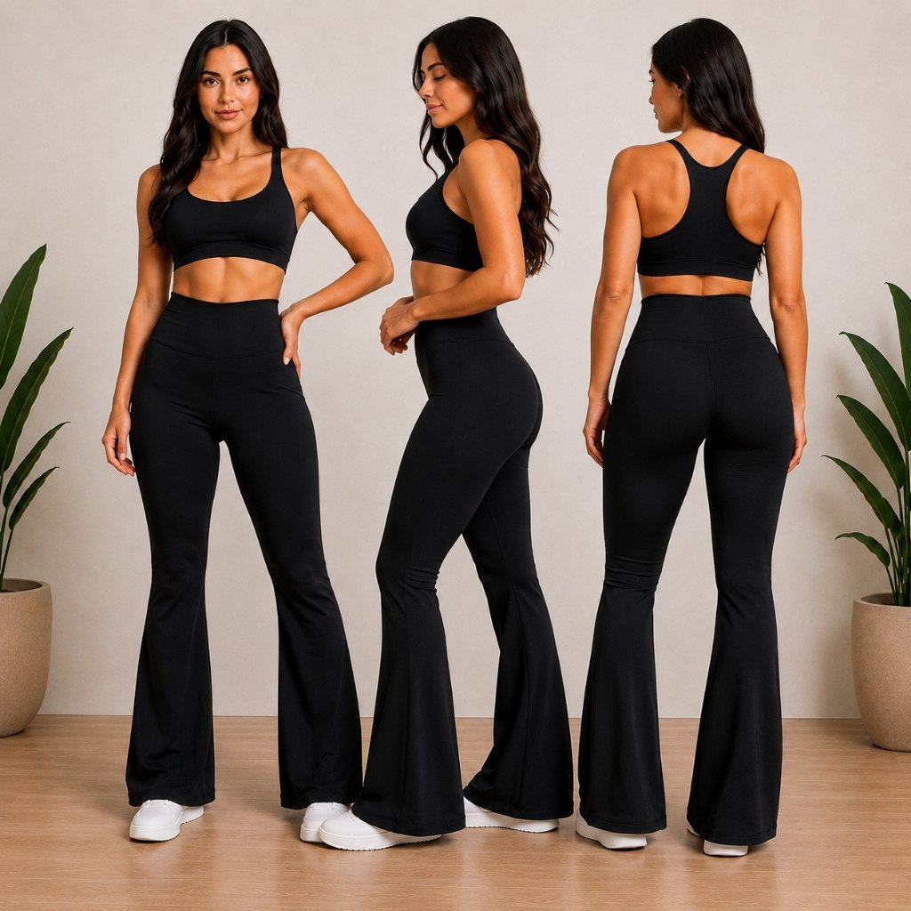 CALÇA FLARE FEMININA SUPLEX PREMIUM CINTURA ALTA MODELADORA BOCA DE SINO ZERO TRANSPARÊNCIA