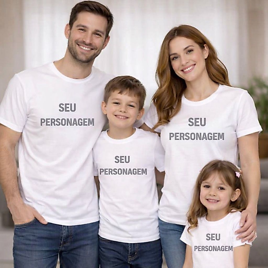 Camisetas Kit Família Personalizada Personagens Pai Mãe Filho Filha Filhos 100% Algodão Aniv...