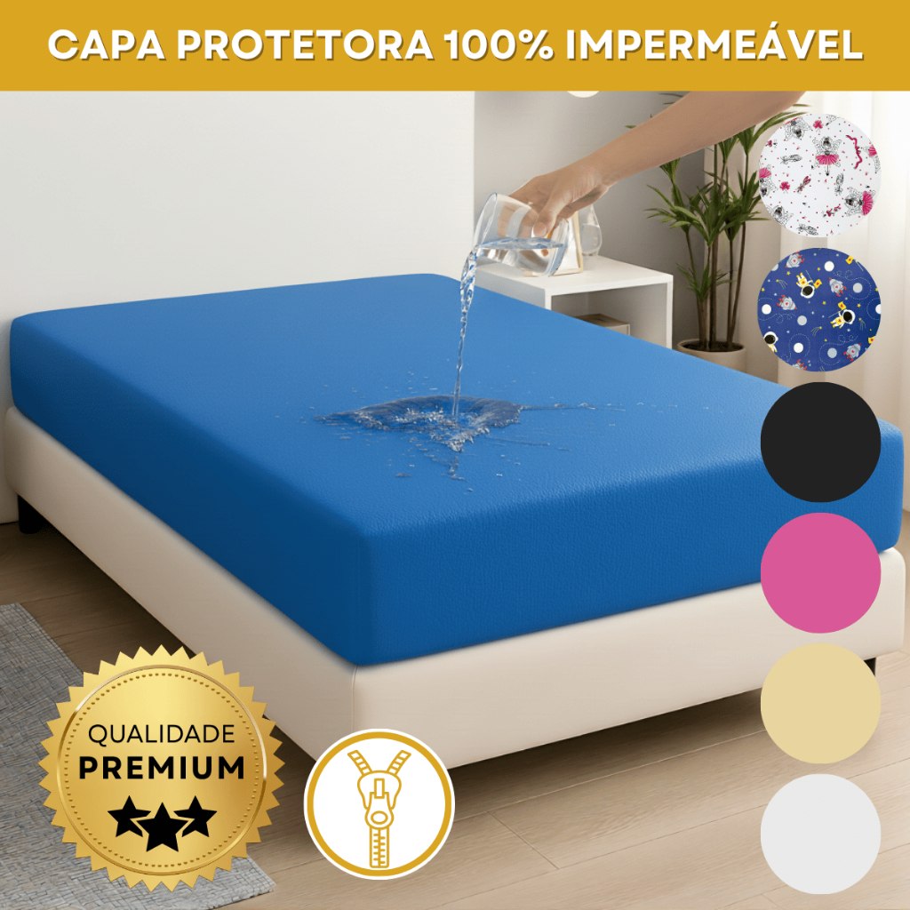 Capa Colchão Impermeável Antialérgica Protetor Material Hospitalar Segura Xixi Solteiro Casa...