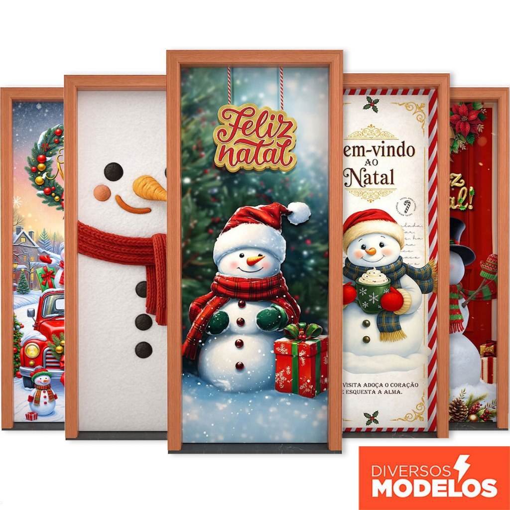 CAPA DE PORTA NATAL EM TECIDO DECORAÇÃO NATALINA PORTA BONECO DE NEVE C/ELÁSTICO SUBLIMADO 0...