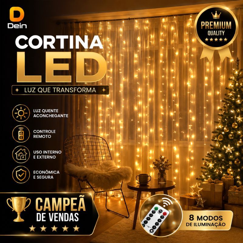 Cascata Cortina 300 Leds 3x3 Metros Amarelo Festa/Casamento/Eventos Quente e Branco
