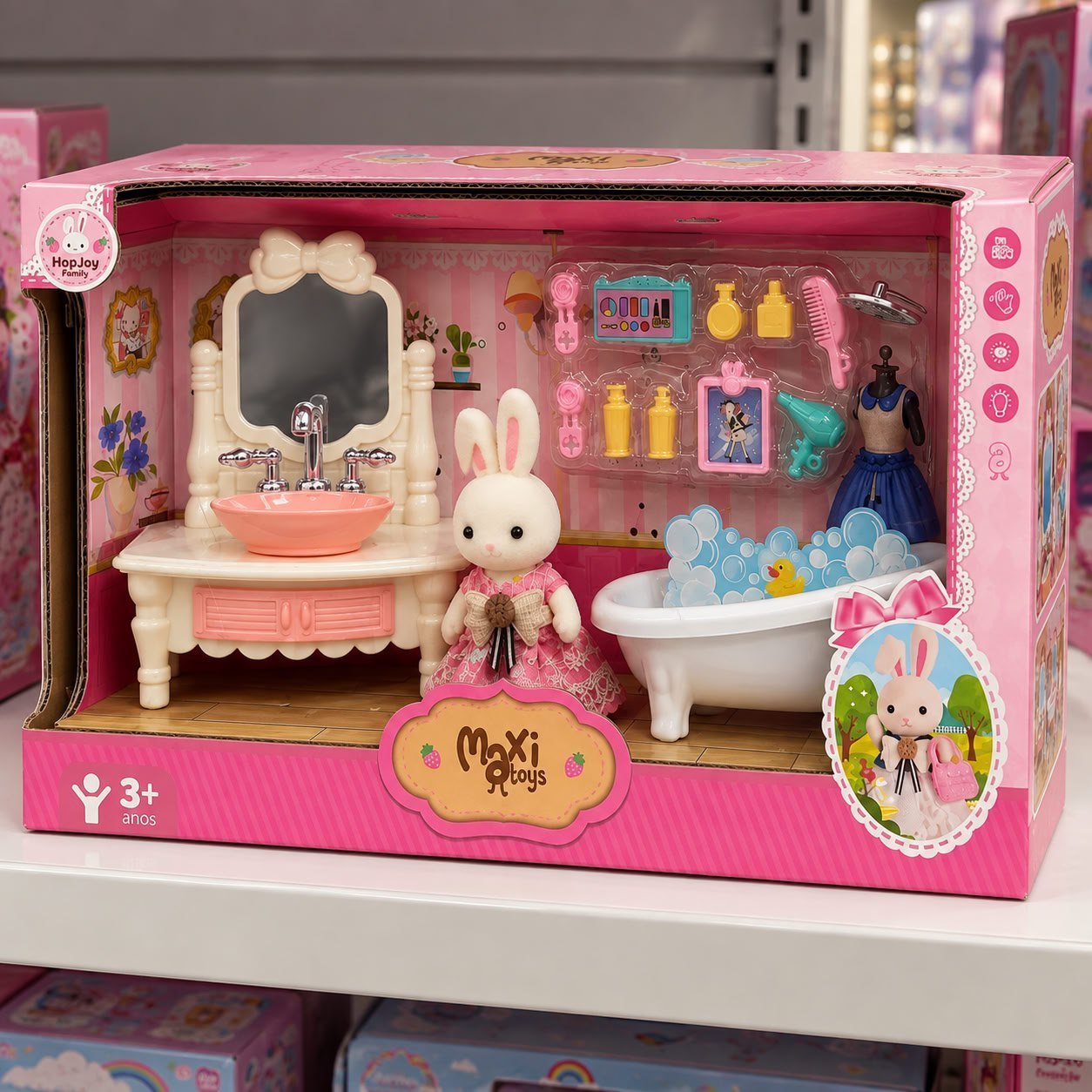 Casinha Boneca Coelho Brinquedo Infantil Mini Cenários Móveis Acessórios Coleção HopJoy Maxi...