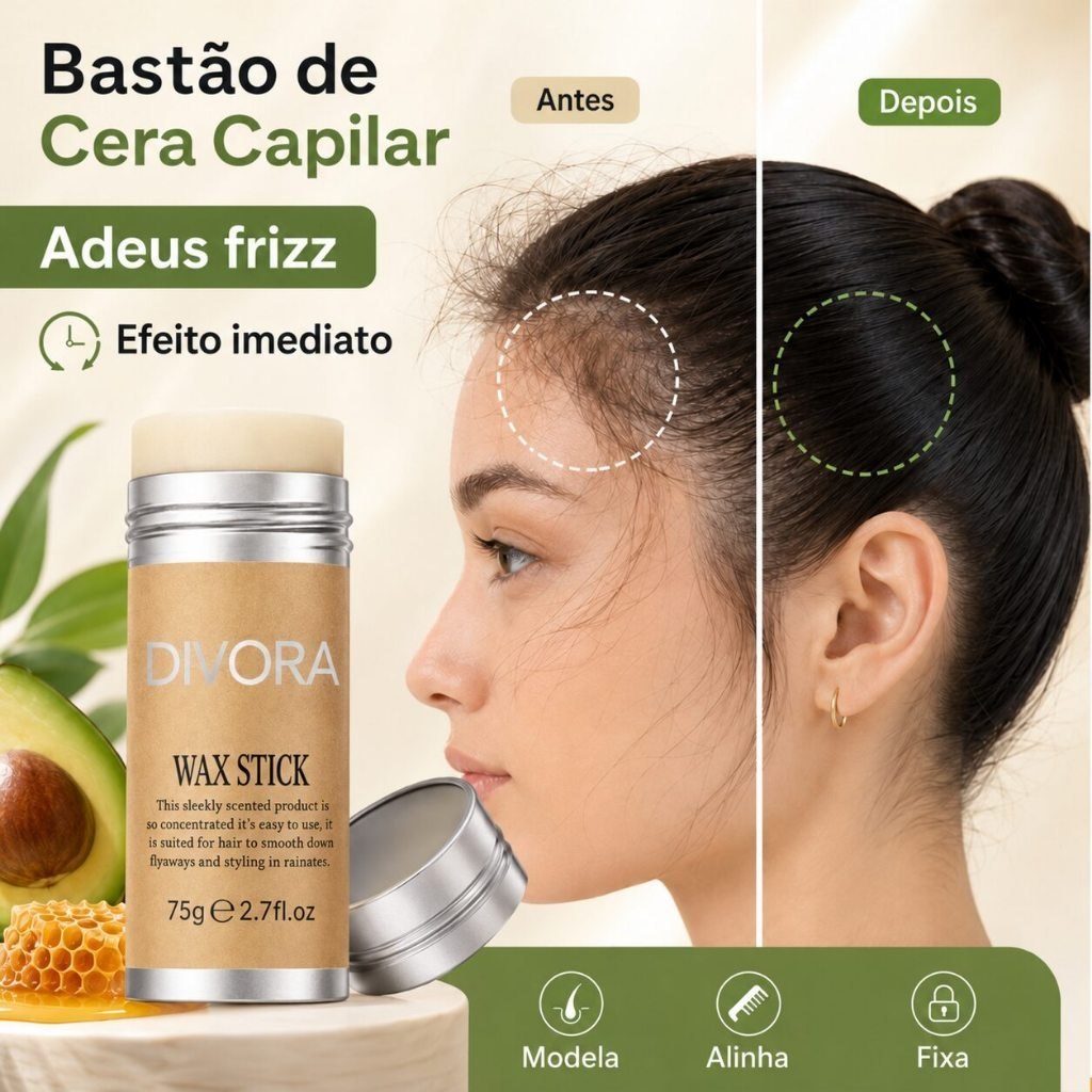 Cera Capilar em Bastão Anti Frizz, Cera Modeladora para Fios Rebeldes, Cabelo Arrepiado e Ac...